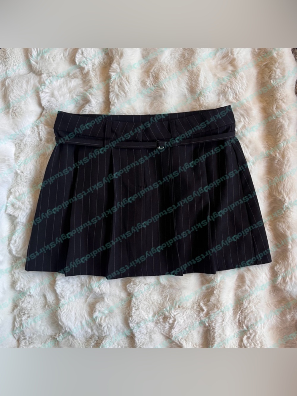 No Boundaries Black Pinstripe Belted Mini Skirt Tag XS Fits M 28” Office Siren